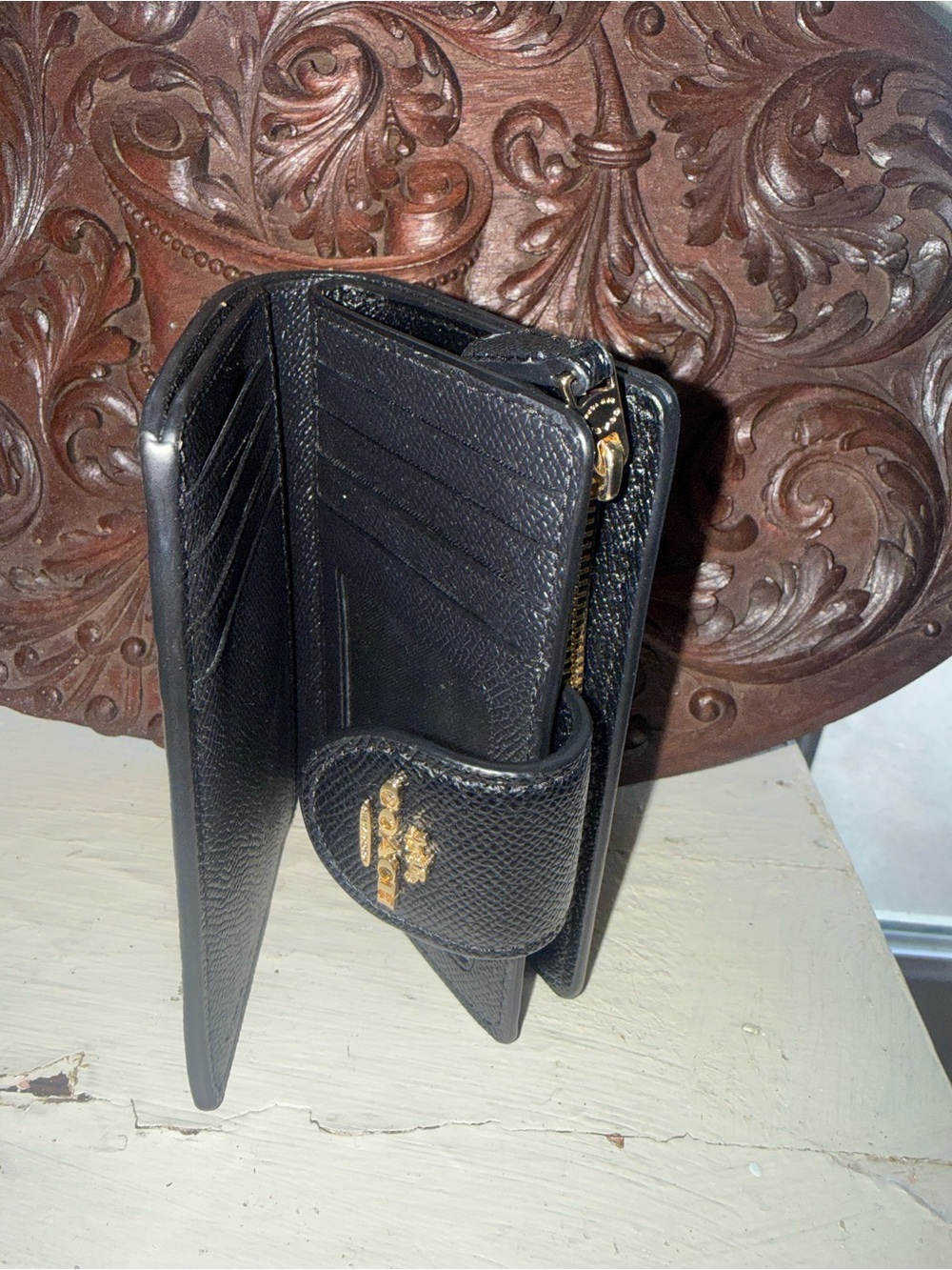 Coach Black Leather Wallet with Gold Logo - Picture 3 of 4